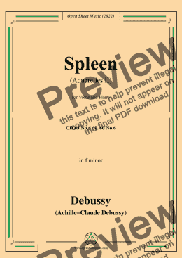 page one of Debussy-Spleen(Aquarelles II),CD 63 No.6,in f minor,from 'Ariettes oubliées,CD 63',for Voice and Piano