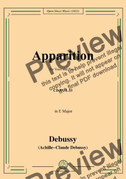 page one of Debussy-Apparition,in E Major,CD 57;L.53,for Voice and Piano