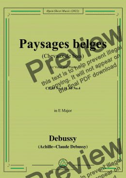 page one of Debussy--Paysages belges(Chevaux de bois),in E Major,for Voice and Piano