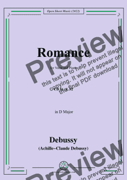 page one of Debussy-Romance,in D Major,CD 56;L.52,for Voice and Piano