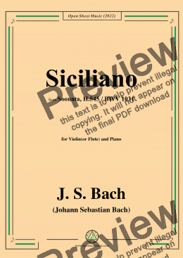 page one of J. S. Bach-Sonata,H.545 No.2(BWV 1031 No.2),Siciliano,in g minor,for Vln(or Fl)&Piano