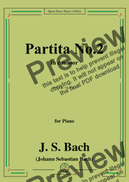 page one of J. S. Bach-Partita No.2,in c minor,from '6 Partitas(Clavier-ubung I),Op.1'for Piano