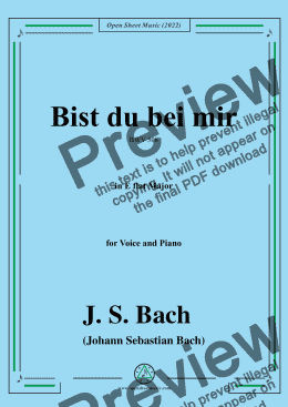 page one of J. S. Bach-Bist du bei mir,BWV 508,in E flat Major,for Voice and Piano