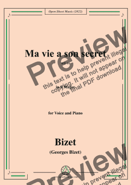 page one of Bizet-Ma vie a son secret,WD 84,in F Major,for Voice and Piano