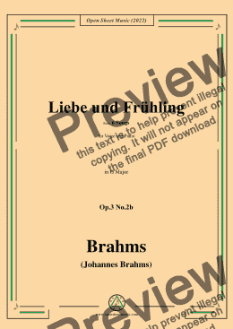 page one of Brahms-Liebe und Fruhling I-Love and Spring I,in G Major,for Tenor or Soprano and Piano