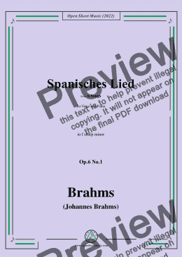 page one of Brahms-Spanisches Lied-Spanish Song,in f sharp minor,fromSix Songs,for Tenor or Soprano and Piano