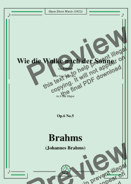 page one of Brahms-Wie die Wolke nach der Sonne-As the Cloud after the Sun,in A flat Major,for Tenor or Soprano and Piano