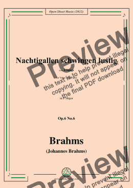 page one of Brahms-Nachtigallen schwingen lustig-Nightingales Swoop Happily,in F Major,for Tenor or Soprano and Piano