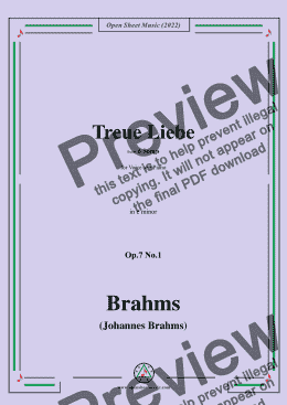 page one of Brahms-Treue Liebe,Op.7 No.1,from 6 Songs,in e minor