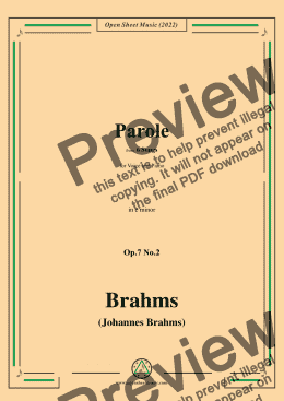 page one of Brahms-Parole,Op.7 No.2,from 6 Songs,in c minor