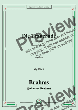 page one of Brahms-Die Trauernde,Op.7No.5,from 6 Songs,in g minor