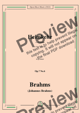 page one of Brahms-Heimkehr,Op.7 No.6,from 6 Songs,in g minor