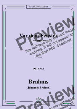 page one of Brahms-Vor dem Fenster,Op.14 No.1,from 'Lieder and Romances',in f minor