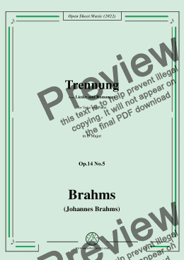 page one of Brahms-Trennung,Op.14 No.5,from 'Lieder and Romances',in D Major