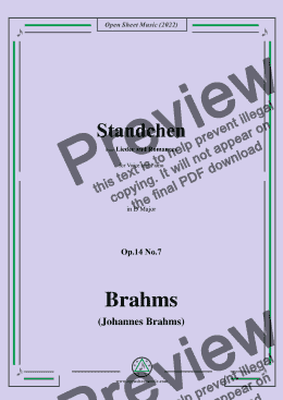 page one of Brahms-Standchen,Op.14 No.7,from 'Lieder and Romances',in D Major