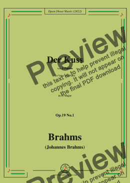 page one of Brahms-Der Kuss,Op.19 No.1,from 5 Poems,in G Major