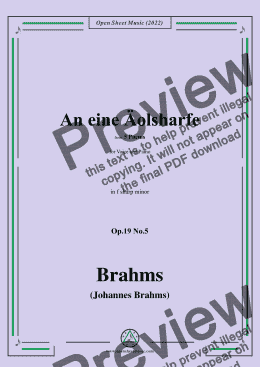 page one of Brahms-An eine aolsharfe,Op.19 No.5,from 5 Poems,in f sharp minor