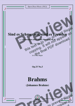 page one of Brahms-Sind es Schmerzen,sind es Freuden,Op.33 No.3 in G flat Major,for Voice and Piano