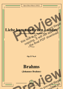 page one of Brahms-Liebe kam aus fernen Landen,Op.33 No.4 in C Major