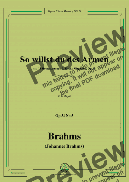 page one of Brahms-So willst du des Armen,Op.33 No.5 in D Major