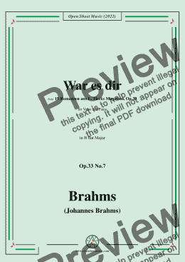 page one of Brahms-War es dir,Op.33 No.7 in B flat Major