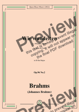 page one of Brahms-Wir wandelten,Op.96 No.2 in B flat Major,for Voice and Piano