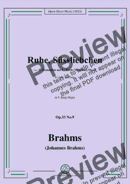 page one of Brahms-Ruhe,Sussliebchen,Op.33 No.9 in F sharp Major