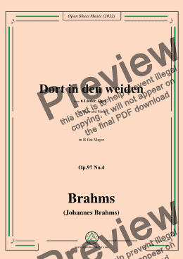 page one of Brahms-Dort in den weiden,Op.97 No.4,in B flat Major,for Voice and Piano