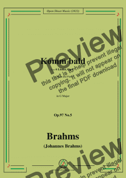 page one of Brahms-Komm bald,Op.97 No.5 in G Major,for Voice and Piano