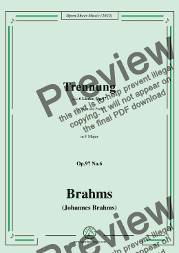 page one of Brahms-Trennung,Op.97 No.6,in F Major,for Voice and Piano