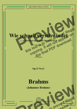 page one of Brahms-Wie schnell verschwindet,Op.33 No.11 in f minor