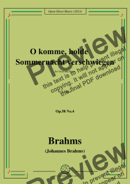 page one of Brahms-O komme,holde Sommernacht verschwiegen,Op.58 No.4 in E Major 