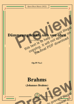 page one of Brahms-Dammrung senkte sich von oben,Op.59 No.1 in g minor