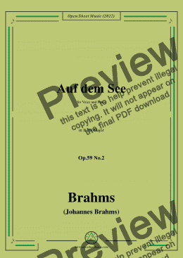 page one of Brahms-Auf dem See,Op.59 No.2 in E flat Major