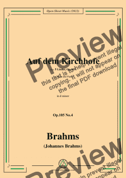 page one of Brahms-Auf dem Kirchhofe,Op.105 No.4 in d minor,for Voice and Piano