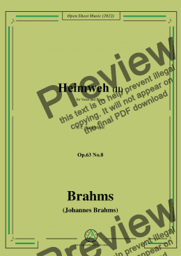 page one of Brahms-Heimweh II,Op.63 No.8 in C sharp Major