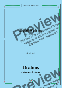 page one of Brahms-Heimweh III,Op.63 No.9 in F Major