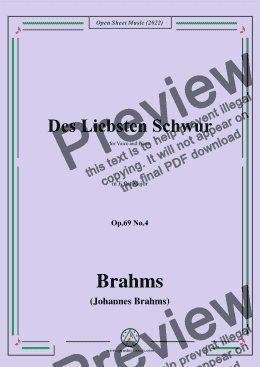 page one of Brahms-Des Liebsten Schwur,Op.69 No.4 in E flat Major