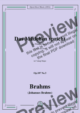 page one of Brahms-Das Madchen spricht,Op.107 No.3 in F sharp Major,for Voice and Piano