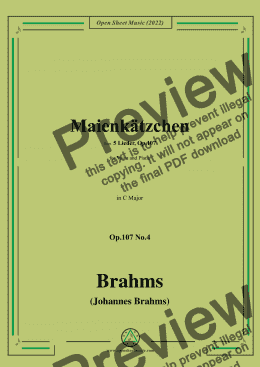 page one of Brahms-Maienkatzchen,Op.107 No.4 in C Major,for Voice and Piano