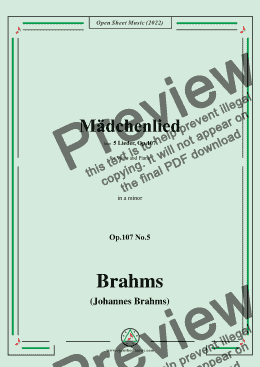 page one of Brahms-Madchenlied,Op.107 No.5 in a minor,for Voice and Piano