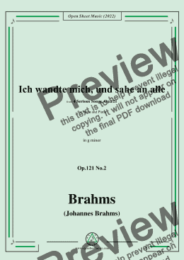 page one of Brahms-Ich wandte mich,und sahe an alle,Op.121 No.2,in g minor,for Voice and Piano