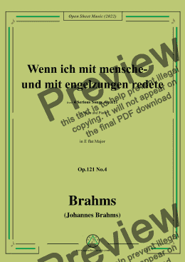 page one of Brahms-Wenn ich mit mensche-und mit engelzungen redete,Op.121 No.4 in E flat Major