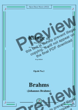 page one of Brahms-Klange I-Sounds I,Op.66 No.1,in g minor,from Five Duets,Op.66