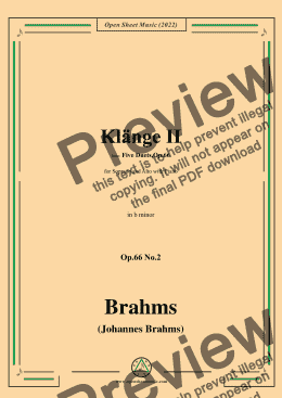 page one of Brahms-Klange II-Sounds II,Op.66 No.2,in b minor,from Five Duets,Op.66