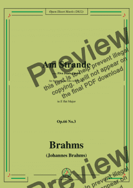 page one of Brahms-Am Strande-On the Beach,Op.66 No.3,in E flat Major,from Five Duets,Op.66