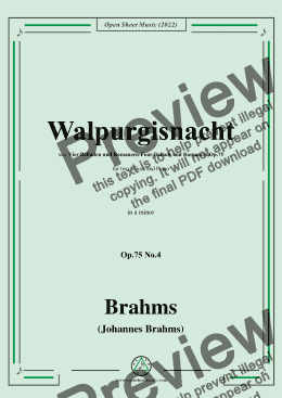 page one of Brahms-Walpurgisnacht-Walpurgis Night,Op.75 No.4,in a minor