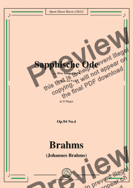 page one of Brahms-Sapphische Ode,Op.94 No.4,in D Major