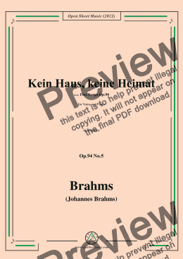 page one of Brahms-Kein Haus,keine Heimat,Op.94 No.5,in d minor