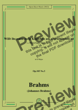 page one of Brahms-Wißt ihr,wann mein Kindchen am allerschonsten ist?,Op.103 No.3,in D Major